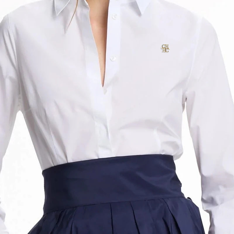 CH Women's Casual Cotton Blouse with Streetwear Style and Simple Design - Suitable for Office Wear - A Fashionable and Trendy To