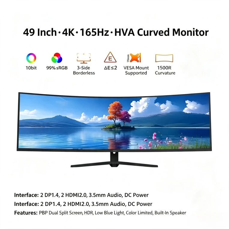 49-Inch curved hairtail screen computer monitor HVA split-screen quick response screen 32:9 stock trading