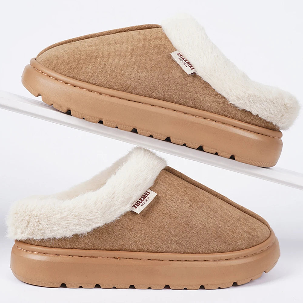 Litfun Platform Women Fluffy Slippers Winter High Quality Plush Women Cotton Shoes Ladies Fur House Slippers Warm Fuzzy Slides