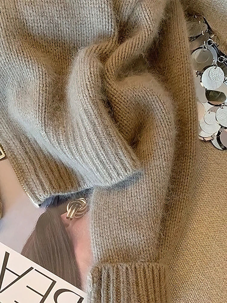Patchwork Zipper Cropped Cardigan Women 400g Thick Autumn Knitted Sweater Jacket Vintage 2000s Short Fitted Knitwear Coat