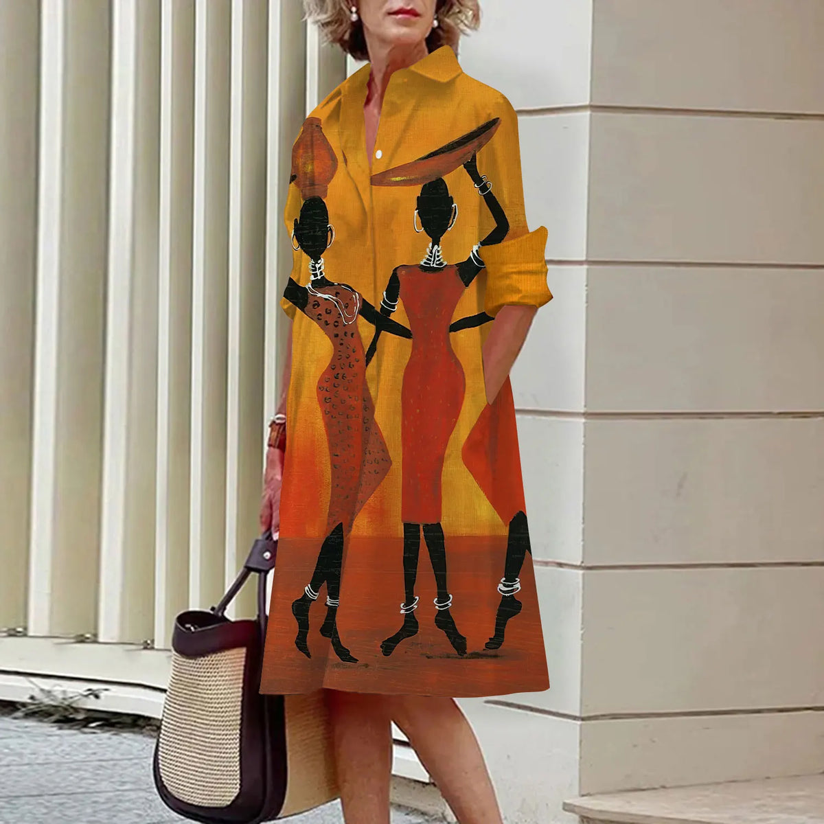 Summer New Women's Dresses Fashion Character Art Pattern Loose Large Size Casual Temperament Commuter Irregular Long Skirt Tops