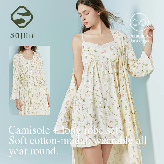 SUJIIN Women's Pajamas and Robes Casual Modal Floral Cami Dress Pajamas Sets 2026 Summer Casual Loungewear 2 Piece Set XJ017