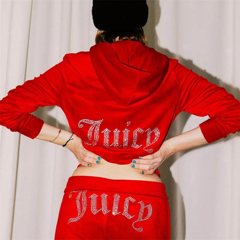 2026 New Spring And Autumn Tracksuit Women Velvet Diamond Long Sleeve Pants Hoodie  Zipper Casual Two Piece Set