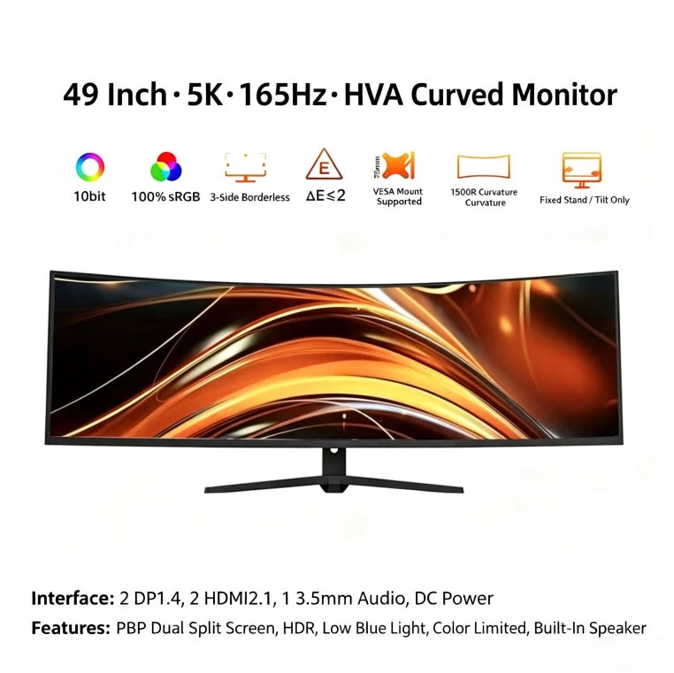 49-Inch curved hairtail screen  computer monitor HVA split-screen quick response screen 32:9 stock trading