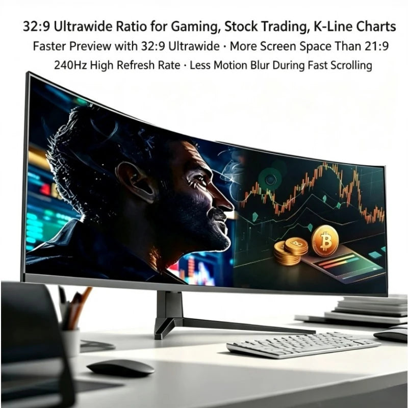 49-Inch curved hairtail screen  computer monitor HVA split-screen quick response screen 32:9 stock trading
