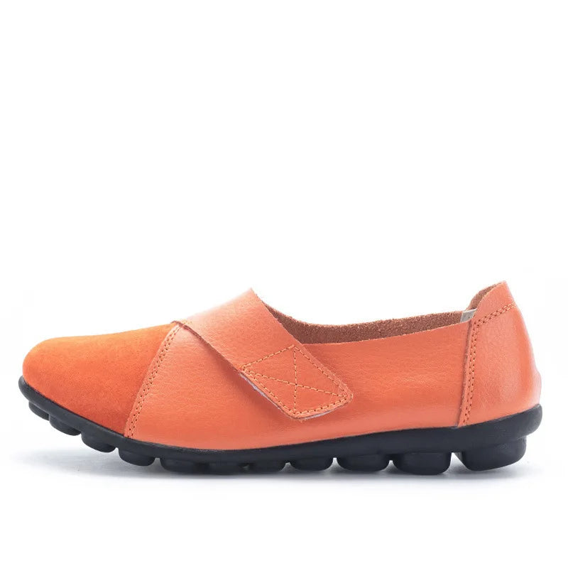 WOIZGIC Women's Female Mother Woman Genuine Leather Soft Shoes Flats Loafers Mocassin Boat Hook Loop De Mujer Big Size 42 43 44