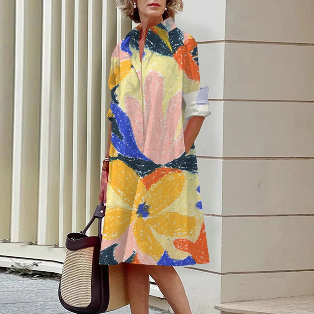 Summer New Women's Dresses Fashion Character Art Pattern Loose Large Size Casual Temperament Commuter Irregular Long Skirt Tops