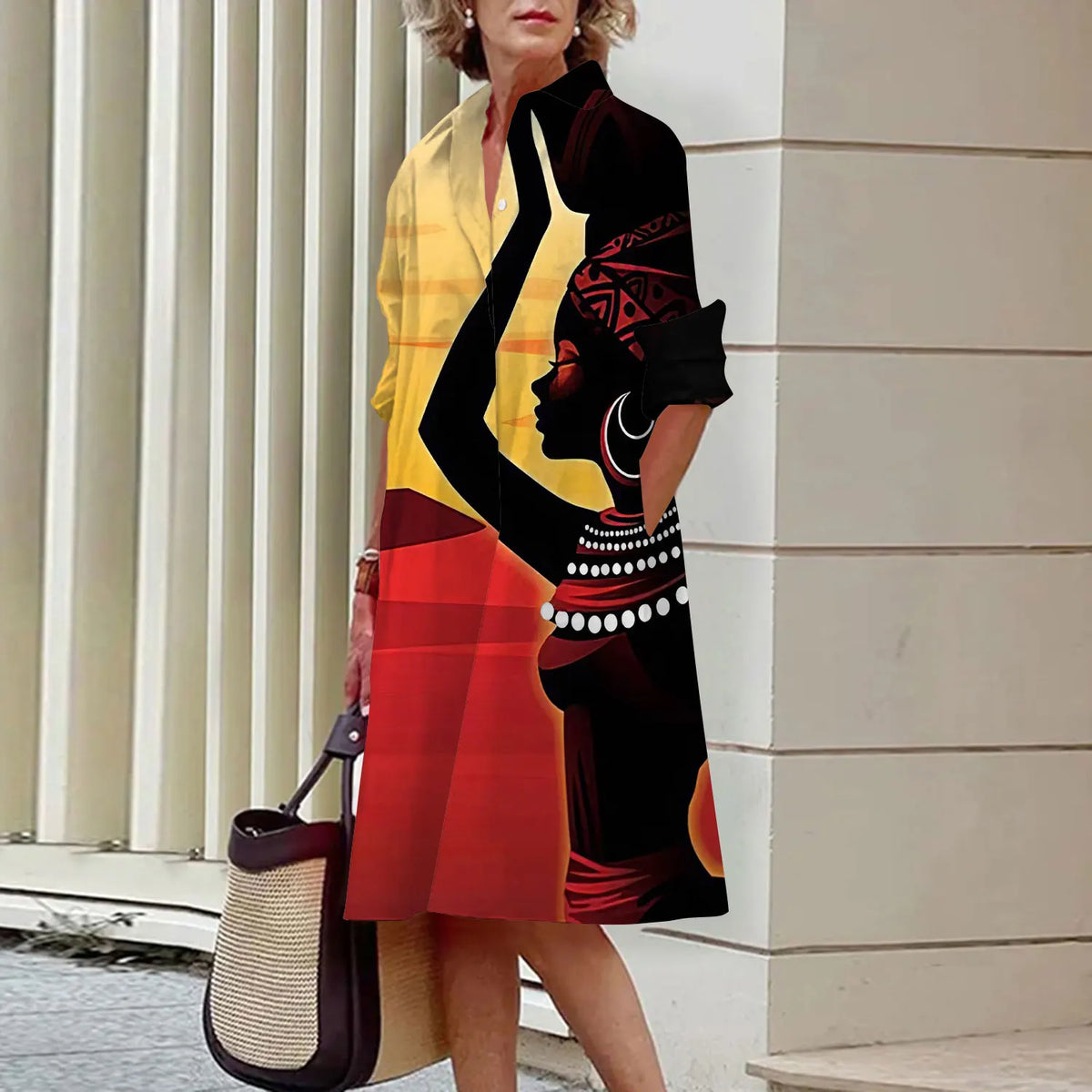 Summer New Women's Dresses Fashion Character Art Pattern Loose Large Size Casual Temperament Commuter Irregular Long Skirt Tops
