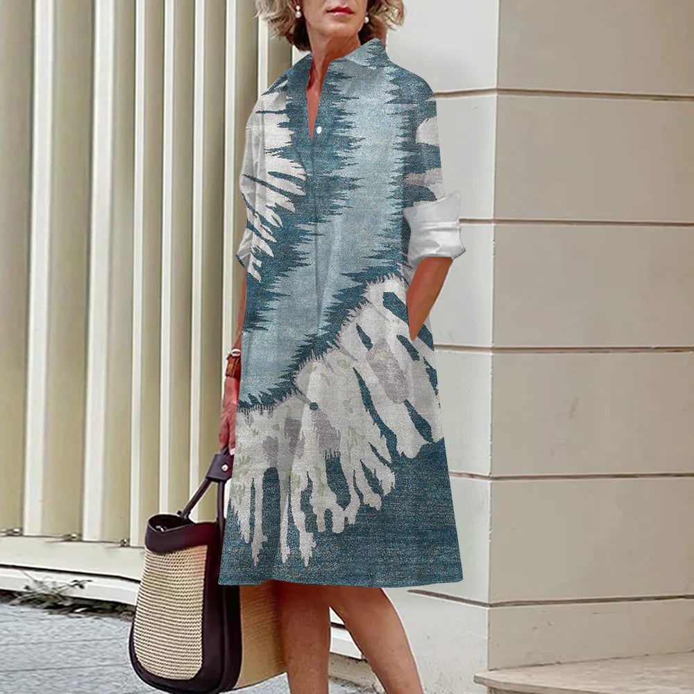 Summer New Women's Dresses Fashion Character Art Pattern Loose Large Size Casual Temperament Commuter Irregular Long Skirt Tops