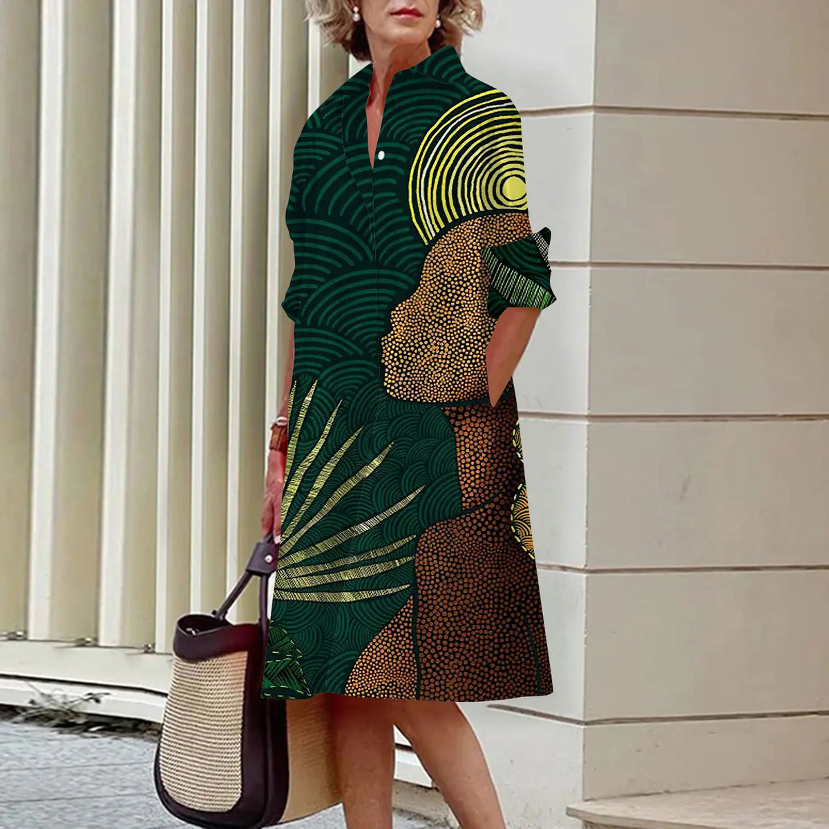 Summer New Women's Dresses Fashion Character Art Pattern Loose Large Size Casual Temperament Commuter Irregular Long Skirt Tops