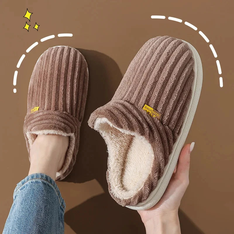 Shevalues Fashion Fur Slippers For Women Men Winter Warm ankles Cozy Furry Slides Home Indoor Soft Sole Plush Slides Cotton Shoe