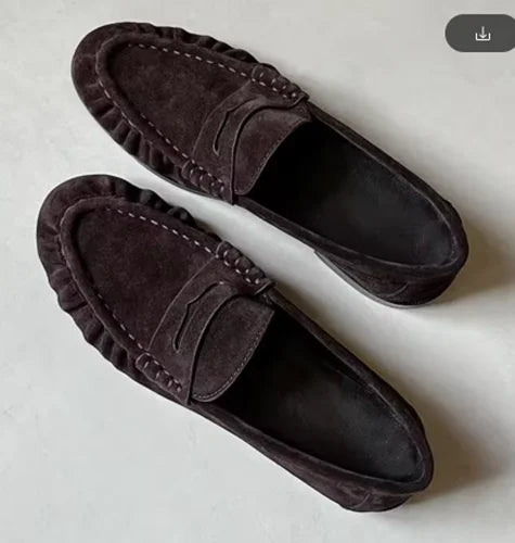 Lady Loafers 2026 Model Handcrafted Retro Pleated Single Shoes for Women, Women's Low-Heeled Leather Suede Shoes