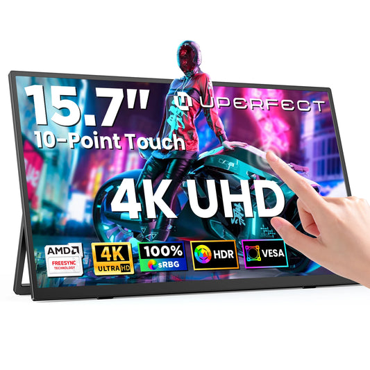 UPERFECT UColor J1 15.7 Inch 4K 10-Point Touchscreen Portable Monitor UHD 3840×2160 HDR Freesync 350Nits IPS Second Screen 16:9 1200:1 USB-C Plug & Play High-Resolution Gaming DIisplay Are Ideal For Laptop PC Mac PS5 Watchin