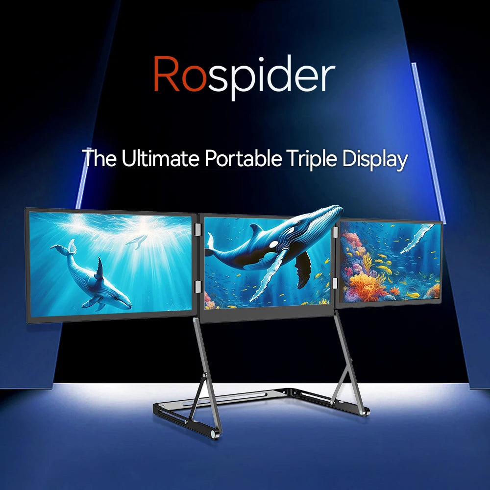 Rospider 14' Portable Triple Laptop Screen Extender, 1080P FHD 100% SRGB, Single Cable for Mac M1/M2/M3 & Windows