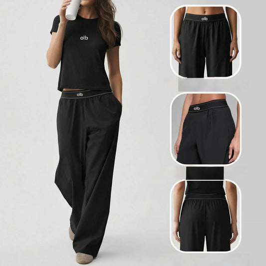 Naked yoga set, quick drying fitness pants, straight leg sports pants set, women's yoga suit, round neck short sleeved