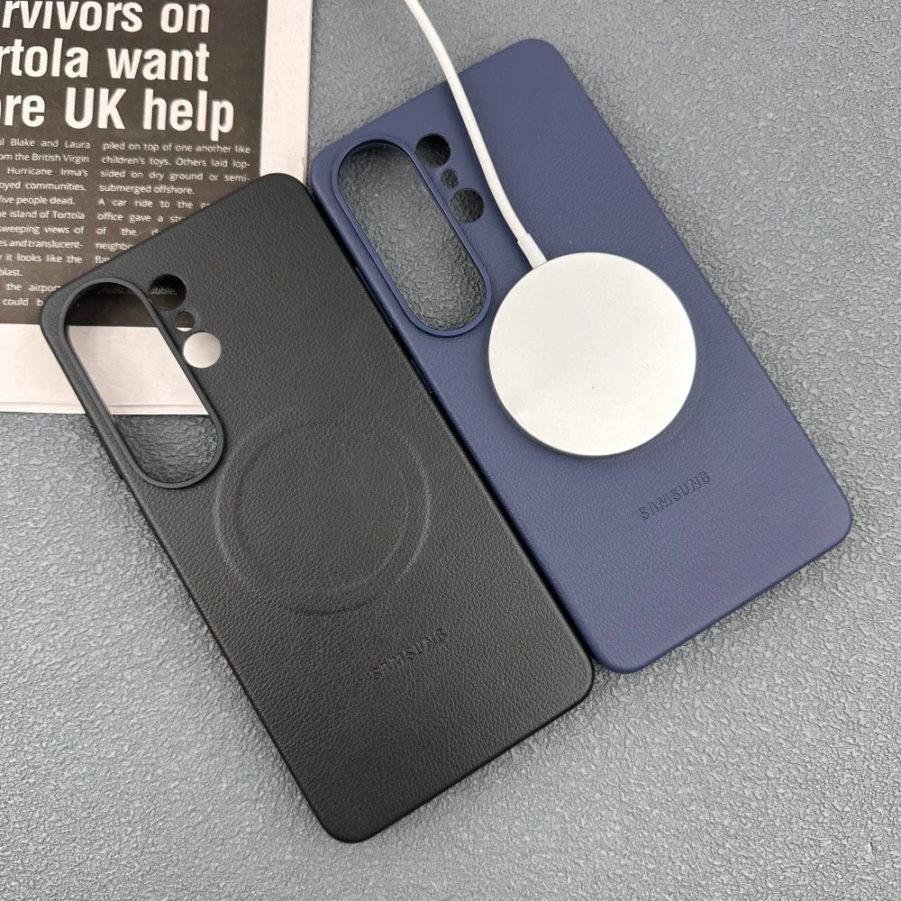 Original Leather For Magsafe Shockproof Case Samsung S26 Ultra S26Plus S26+ S 26 Slim Camera Protector Wireless Charging Cover