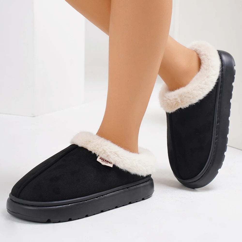 Litfun Platform Women Fluffy Slippers Winter High Quality Plush Women Cotton Shoes Ladies Fur House Slippers Warm Fuzzy Slides
