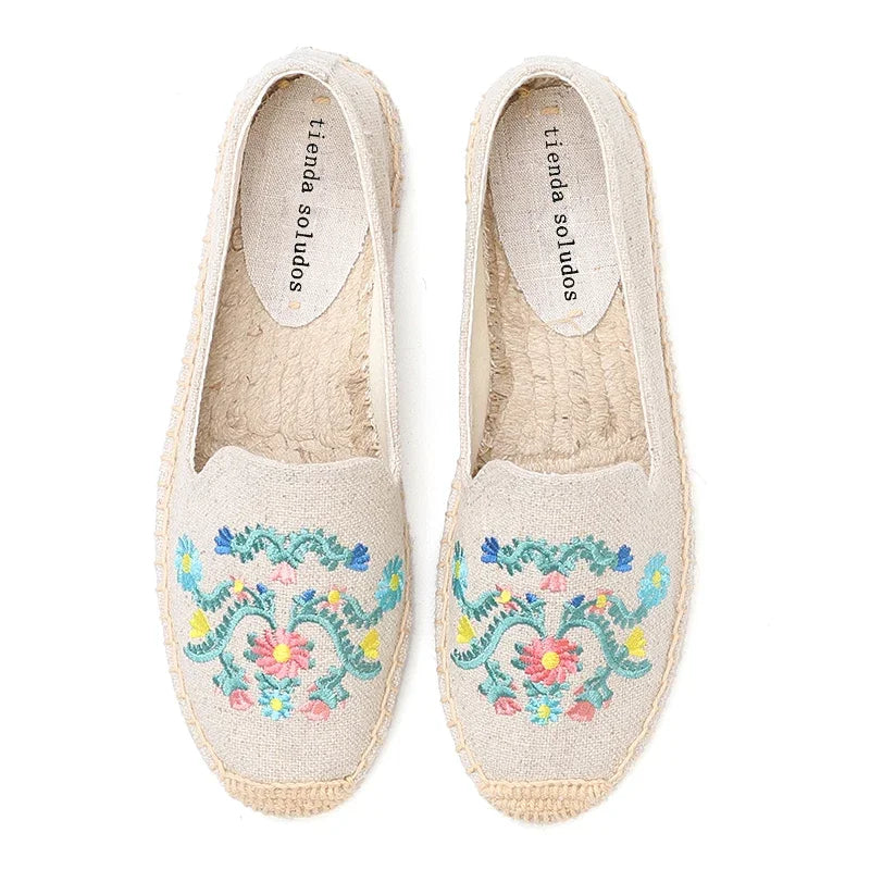 Espadrilles  Women's Casual Flats Shoes with Embroidered Hemp Flat Platform, Round Toe Spring/Autumn Comfortable