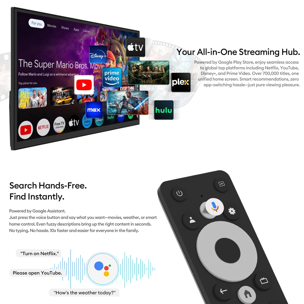 ZEUSLAP Z18TV – 18.5″ Google TV Smart Monitor with 120Hz Monitor Mode for Phone, PS5, Laptop Second Display