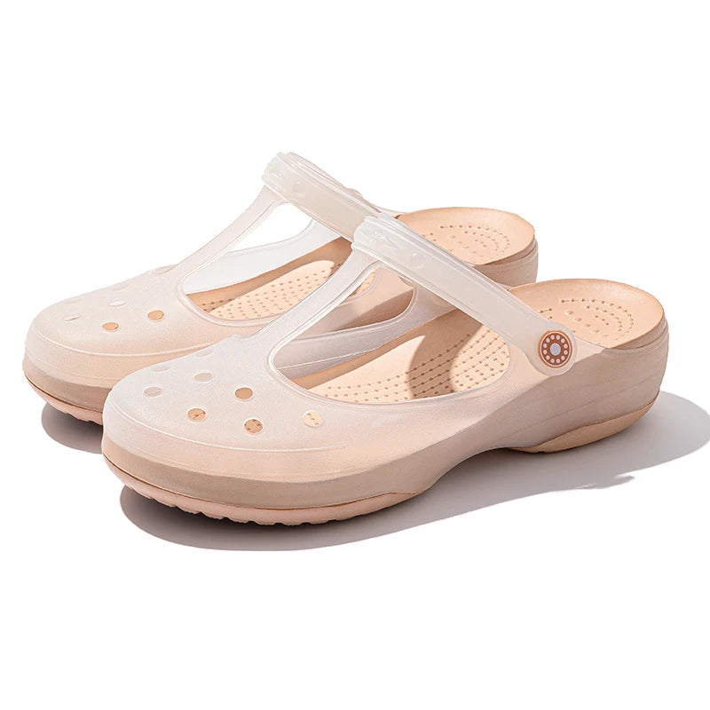 TPU Women's Hole Shoes Wrap Toe Thick Bottom Outdoor Slippers Non-Slip Breathable Beach Indoor Slippers