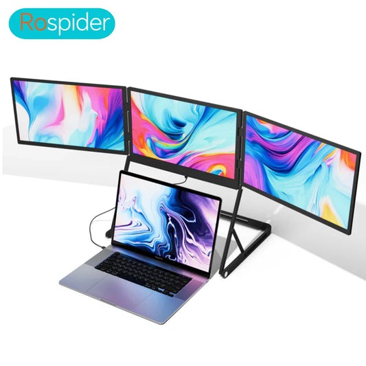 Rospider 14' Portable Triple Laptop Screen Extender, 1080P FHD 100% SRGB, Single Cable for Mac M1/M2/M3 & Windows