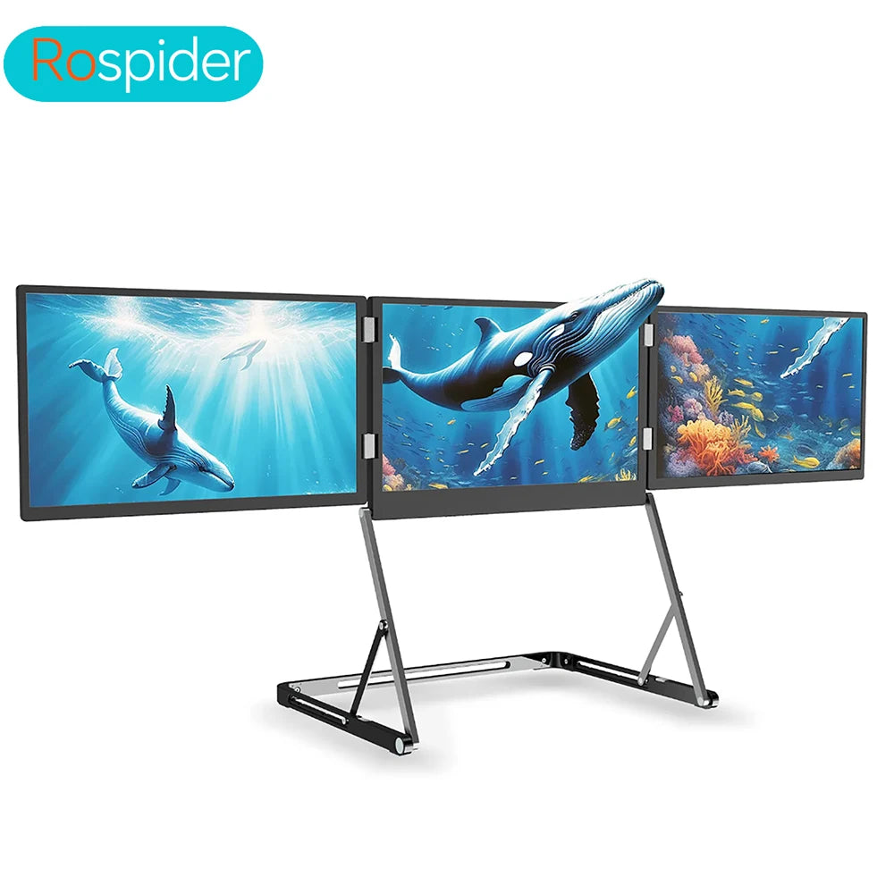 Rospider 14' Portable Triple Laptop Screen Extender, 1080P FHD 100% SRGB, Single Cable for Mac M1/M2/M3 & Windows