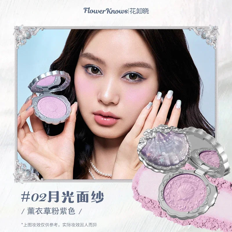 Flower Knows Shells Jewel Collection Embossed Silk Satin Blusher Expands Shrink Cheek Vintage Pearl Makeup