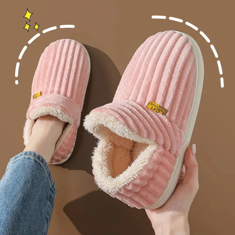 Shevalues Fashion Fur Slippers For Women Men Winter Warm ankles Cozy Furry Slides Home Indoor Soft Sole Plush Slides Cotton Shoe