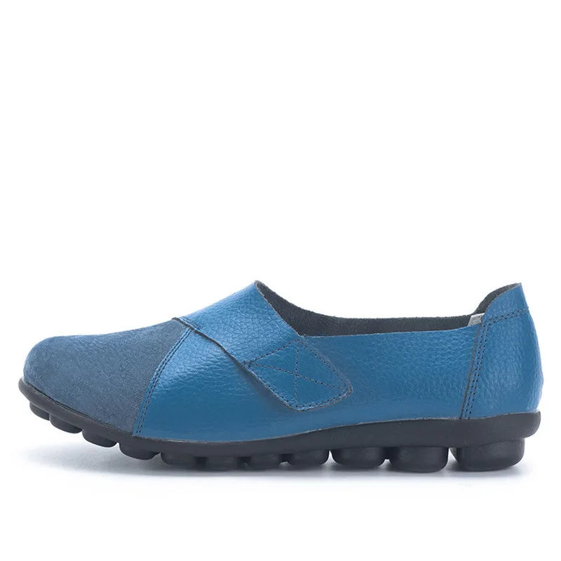 WOIZGIC Women's Female Mother Woman Genuine Leather Soft Shoes Flats Loafers Mocassin Boat Hook Loop De Mujer Big Size 42 43 44