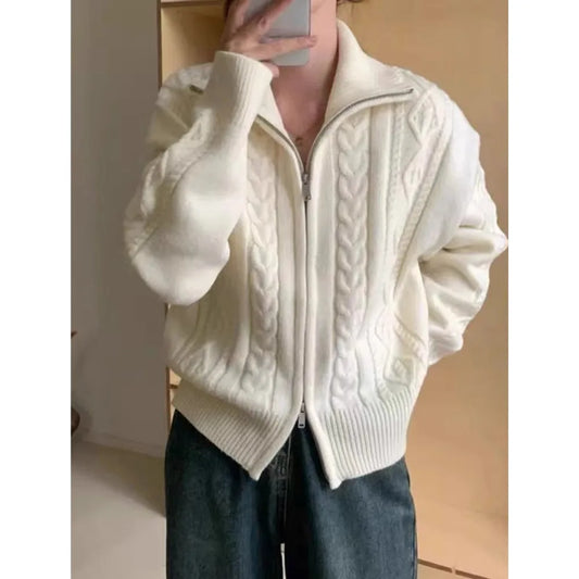 100%cashmere cardigan for women high neck loose and soft sweater for autumn and winter wool knitted sweater thickened coat