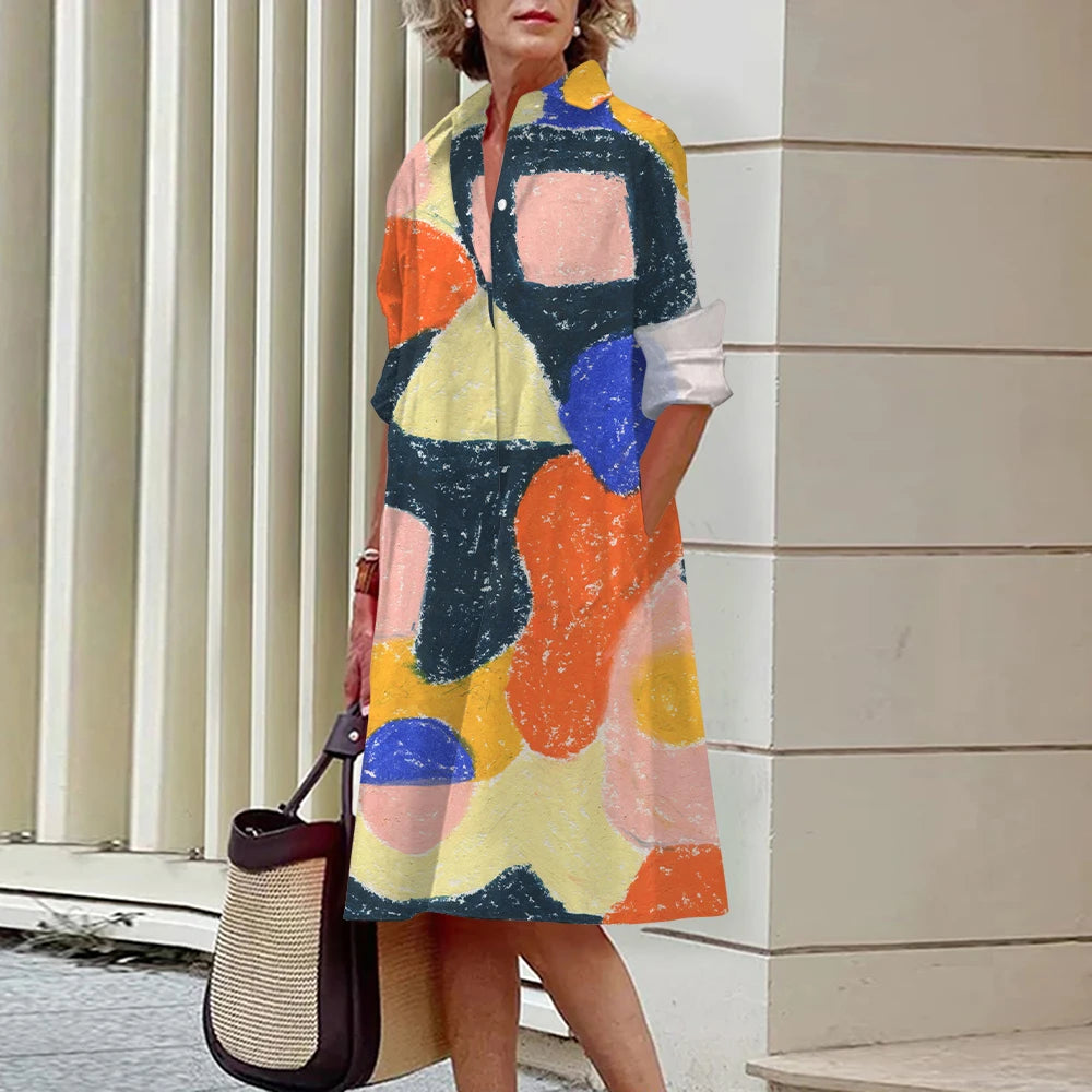 Summer New Women's Dresses Fashion Character Art Pattern Loose Large Size Casual Temperament Commuter Irregular Long Skirt Tops