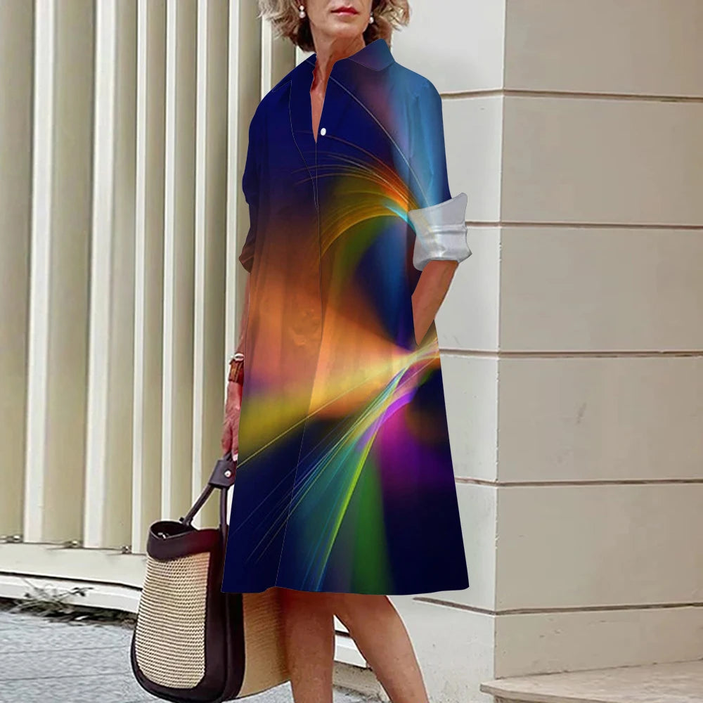 Summer New Women's Dresses Fashion Character Art Pattern Loose Large Size Casual Temperament Commuter Irregular Long Skirt Tops