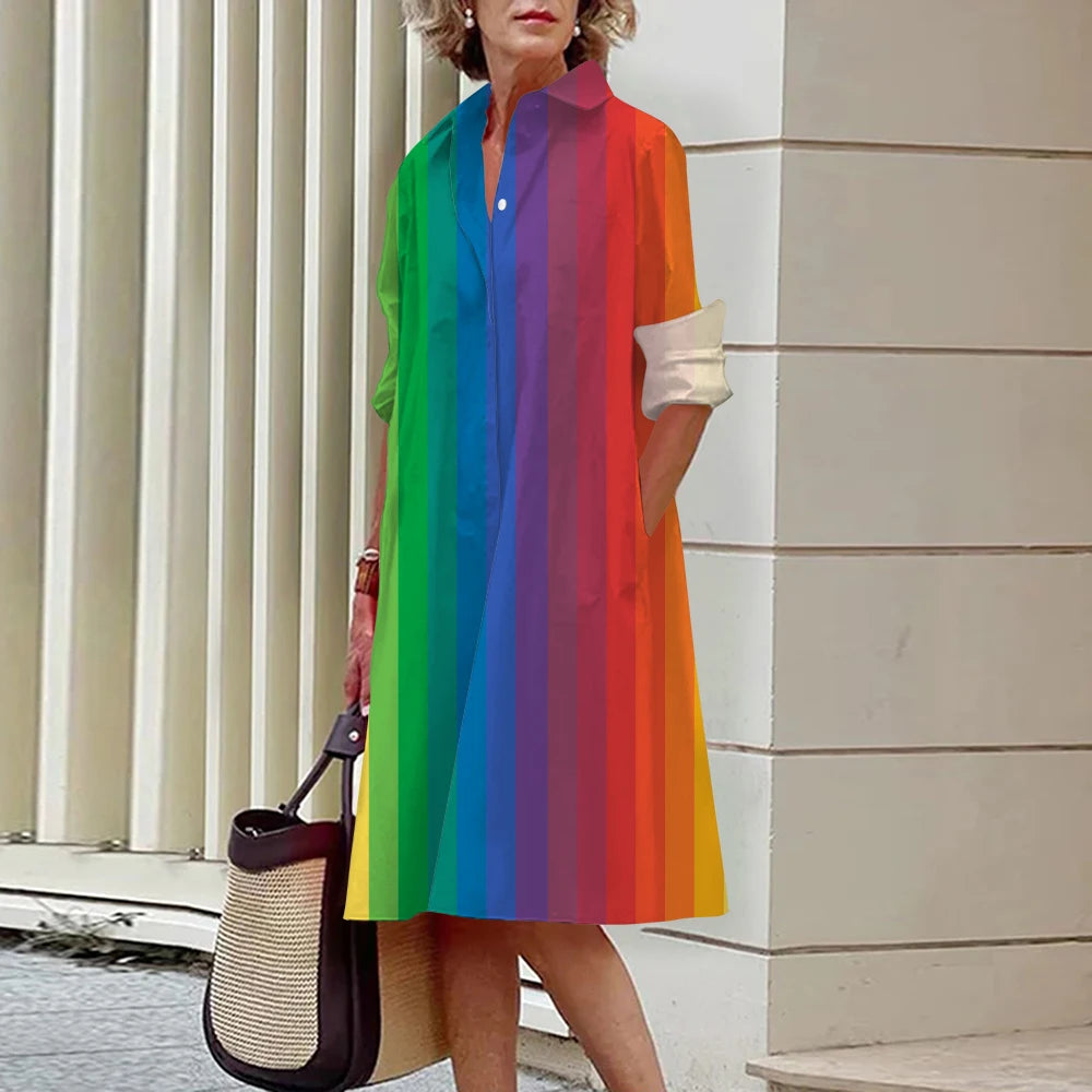 Summer New Women's Dresses Fashion Character Art Pattern Loose Large Size Casual Temperament Commuter Irregular Long Skirt Tops