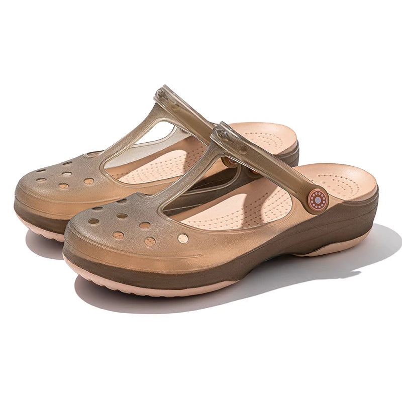 TPU Women's Hole Shoes Wrap Toe Thick Bottom Outdoor Slippers Non-Slip Breathable Beach Indoor Slippers