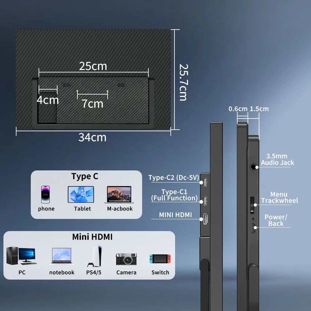 MAFNKOU 16'' 2.5K Portable Monitor 144Hz Gaming Display USB-C HDMI HDR IPS Screen Extender For Laptop PC Mac Xbox