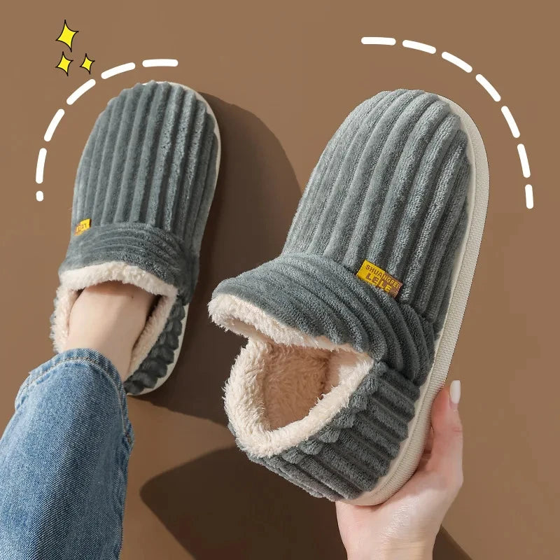 Shevalues Fashion Fur Slippers For Women Men Winter Warm ankles Cozy Furry Slides Home Indoor Soft Sole Plush Slides Cotton Shoe