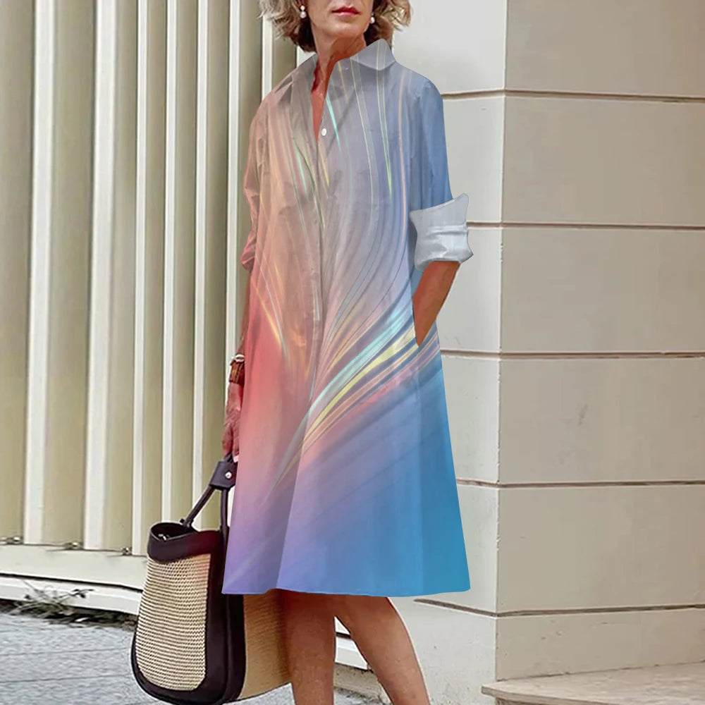 Summer New Women's Dresses Fashion Character Art Pattern Loose Large Size Casual Temperament Commuter Irregular Long Skirt Tops