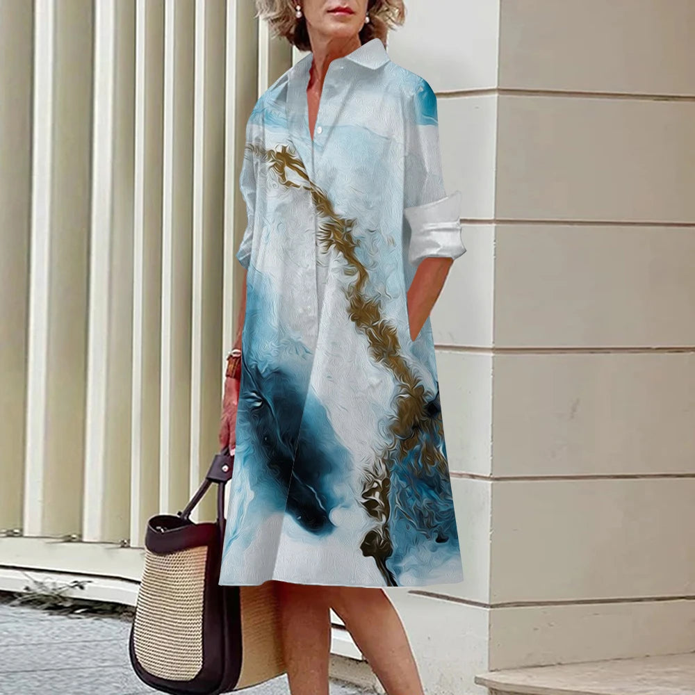 Summer New Women's Dresses Fashion Character Art Pattern Loose Large Size Casual Temperament Commuter Irregular Long Skirt Tops