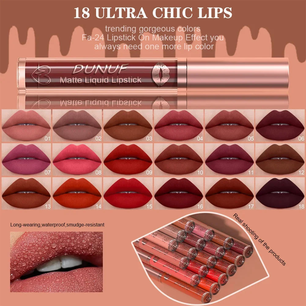 18 Color Waterproof Lip Gloss Nude Apricot Matte Liquid Lipstick Transparent Lip Oil Sexy Rose Red Velvet Matte Lipstick Make Up