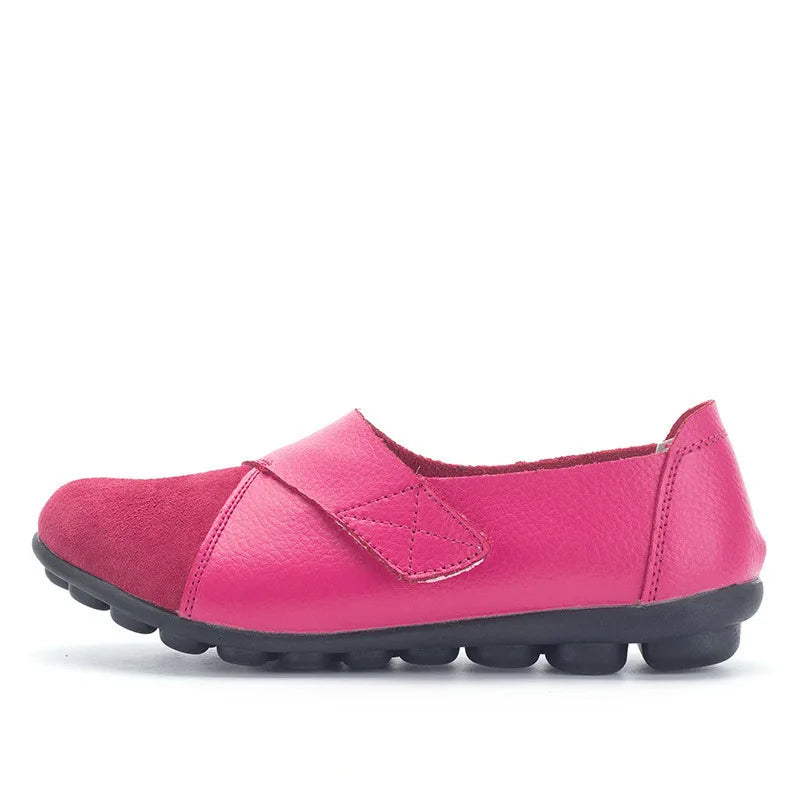WOIZGIC Women's Female Mother Woman Genuine Leather Soft Shoes Flats Loafers Mocassin Boat Hook Loop De Mujer Big Size 42 43 44