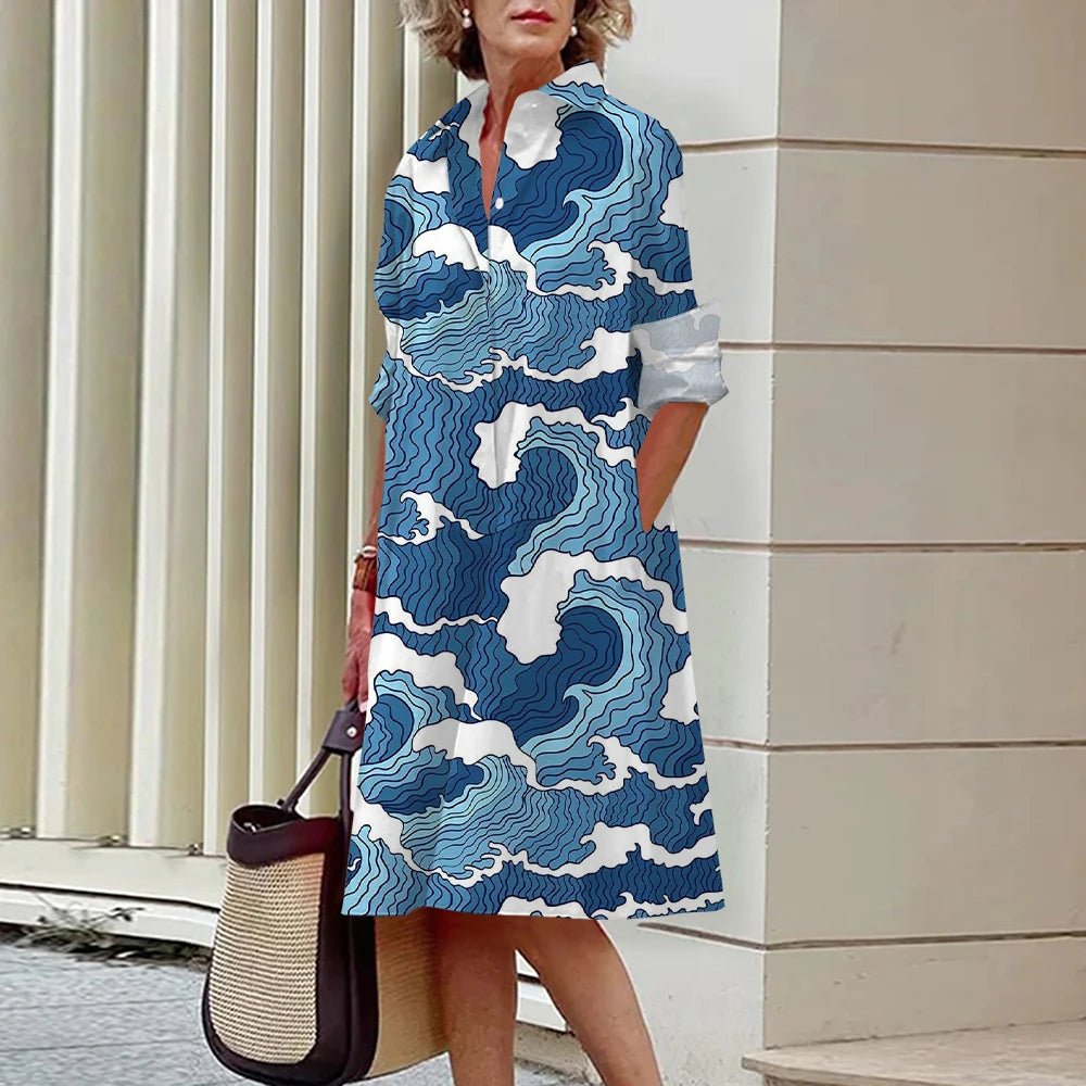 Summer New Women's Dresses Fashion Character Art Pattern Loose Large Size Casual Temperament Commuter Irregular Long Skirt Tops