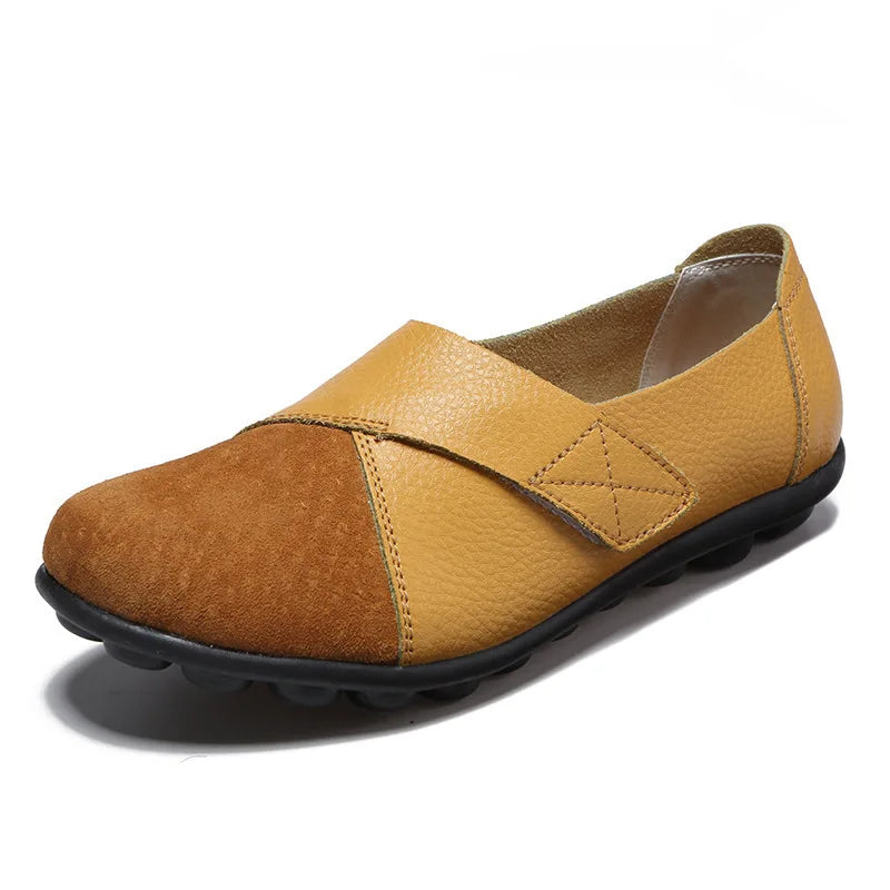 WOIZGIC Women's Female Mother Woman Genuine Leather Soft Shoes Flats Loafers Mocassin Boat Hook Loop De Mujer Big Size 42 43 44