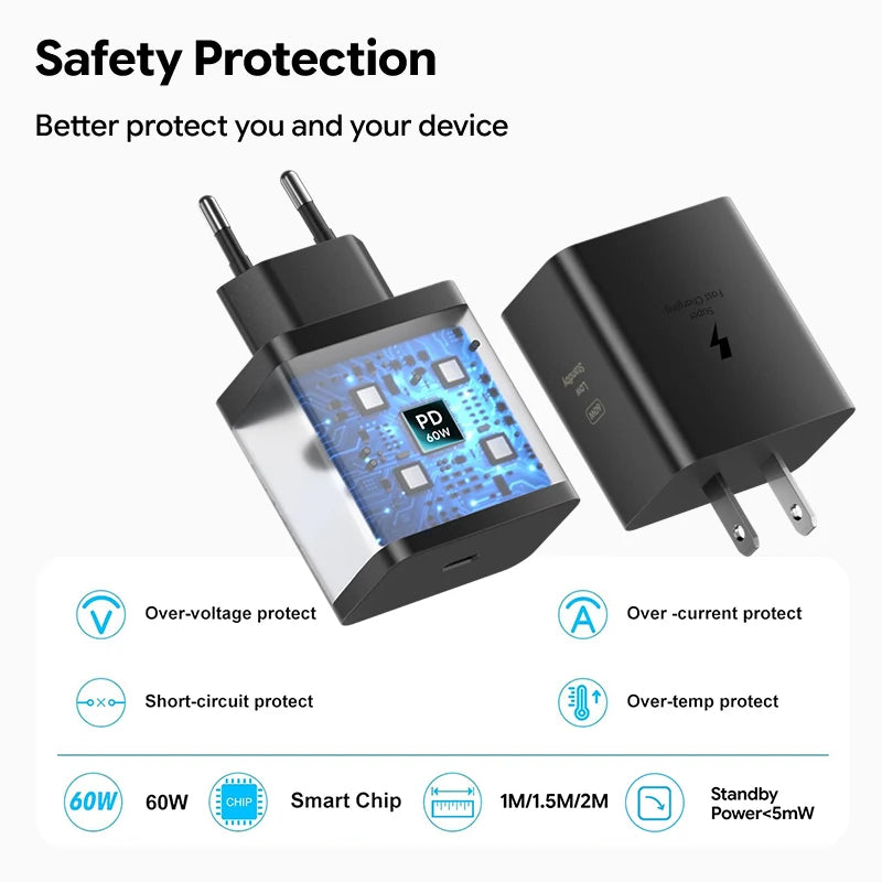 Original Samsung 60W PD Charger Super Fast Charger Type C Galaxy S26 S25 S24 S23 S22 Ultra Plus A16 A55 Z Fold 8 7 for iphone 17