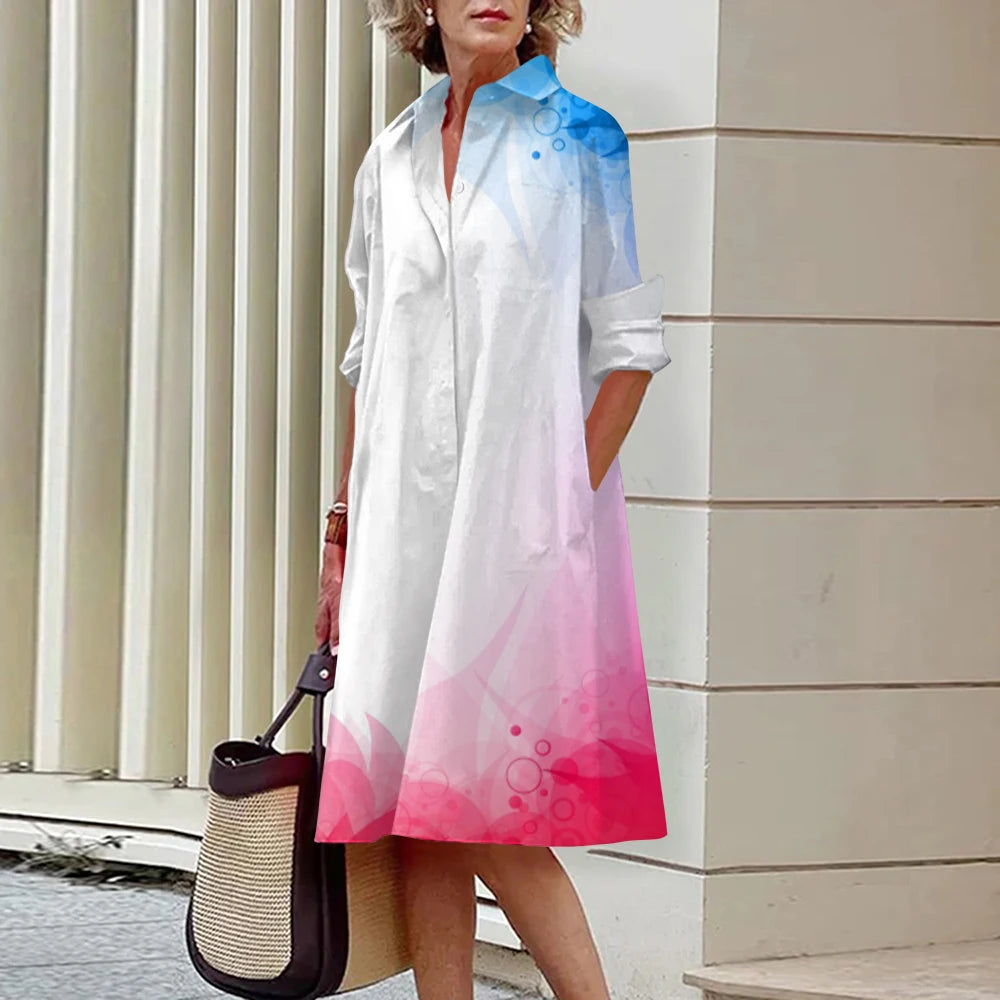 Summer New Women's Dresses Fashion Character Art Pattern Loose Large Size Casual Temperament Commuter Irregular Long Skirt Tops