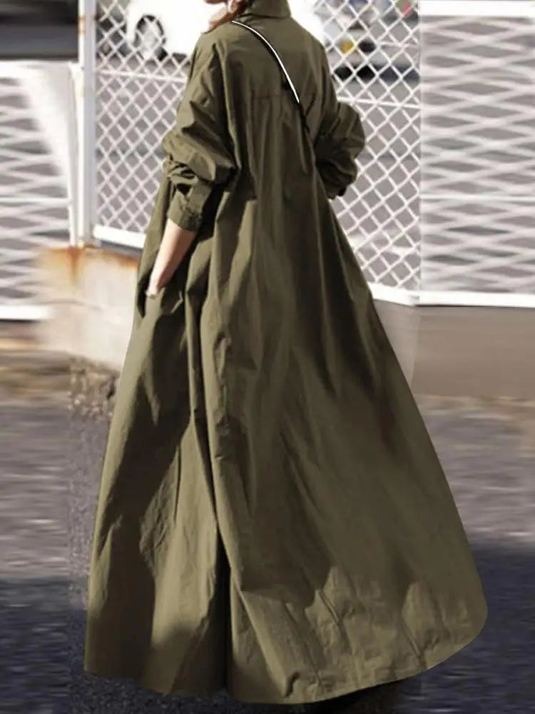 ZANZEA Women's Dress Autumn Long Sleeve Shirt Dress Loose Oversized Maxi Kaftan Woman Lapel Solid Half-Button A-line Sundress