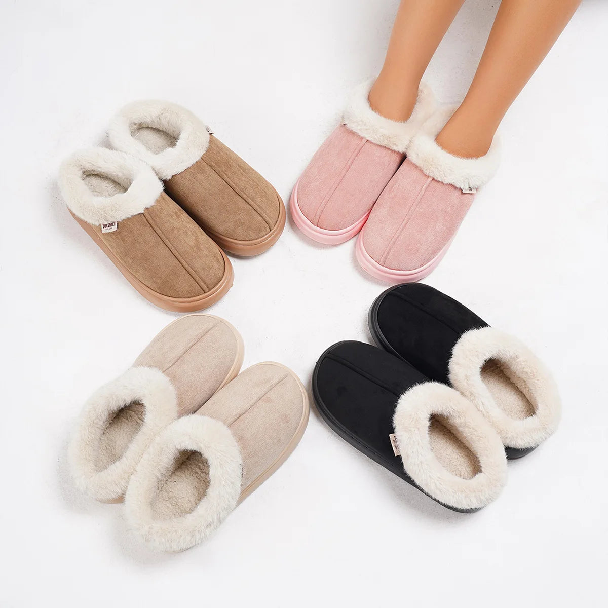 Litfun Platform Women Fluffy Slippers Winter High Quality Plush Women Cotton Shoes Ladies Fur House Slippers Warm Fuzzy Slides