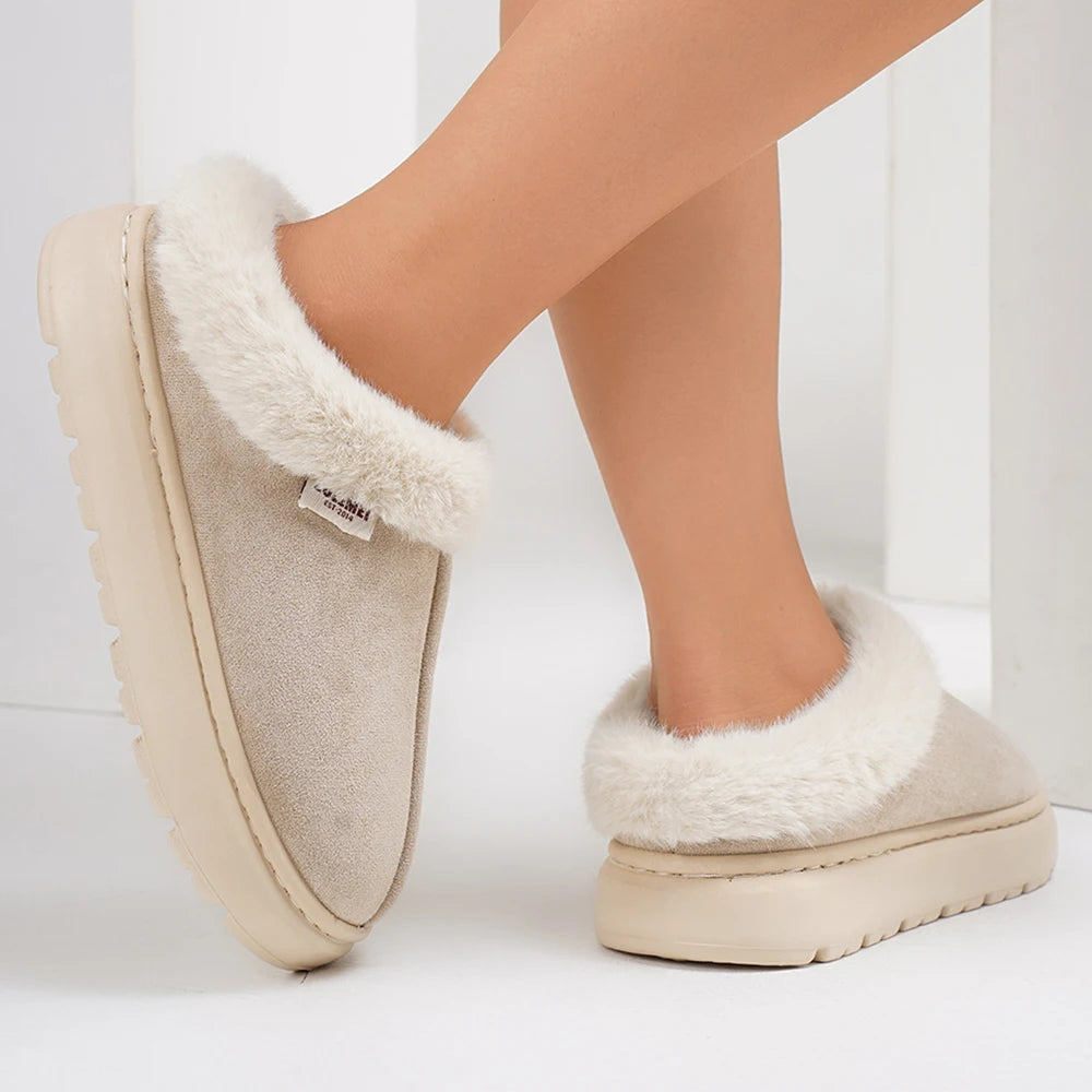 Litfun Platform Women Fluffy Slippers Winter High Quality Plush Women Cotton Shoes Ladies Fur House Slippers Warm Fuzzy Slides