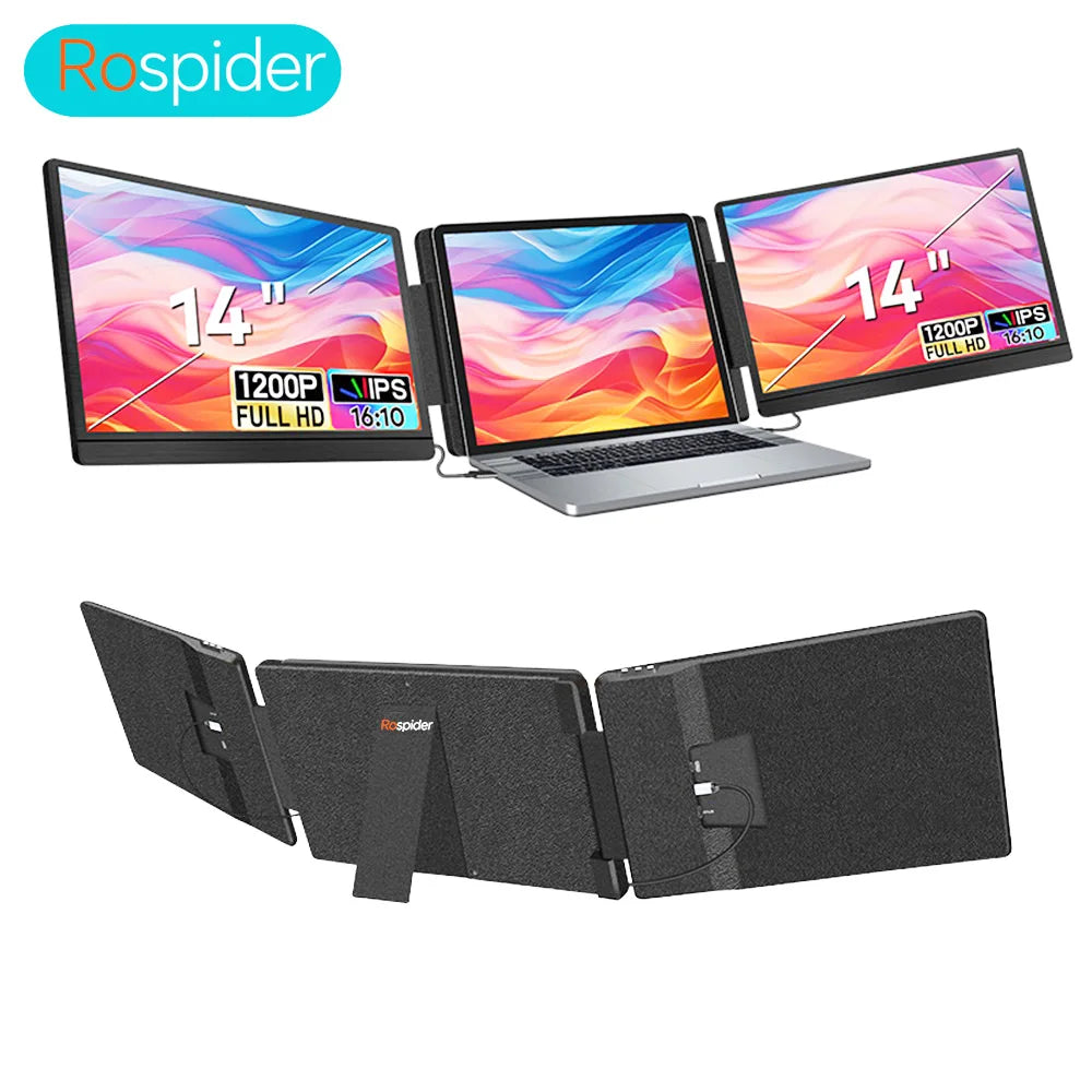Rospider 14 to 16 Inch Dual Screen Extender Display FHD IPS Triple Expandable Monitor High Definition for Laptop Productivity