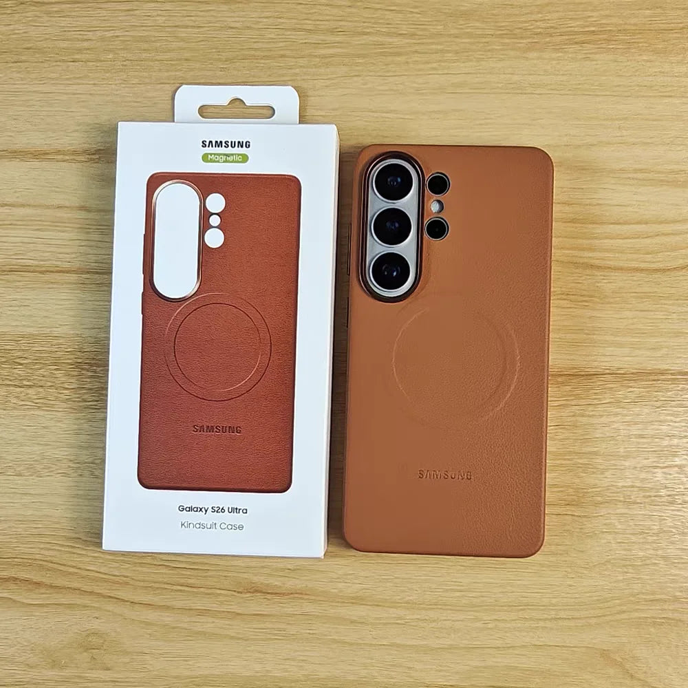Original Leather For Magsafe Shockproof Case Samsung S26 Ultra S26Plus S26+ S 26 Slim Camera Protector Wireless Charging Cover