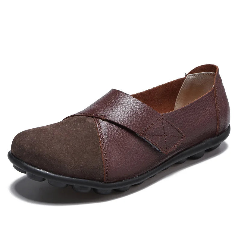 WOIZGIC Women's Female Mother Woman Genuine Leather Soft Shoes Flats Loafers Mocassin Boat Hook Loop De Mujer Big Size 42 43 44
